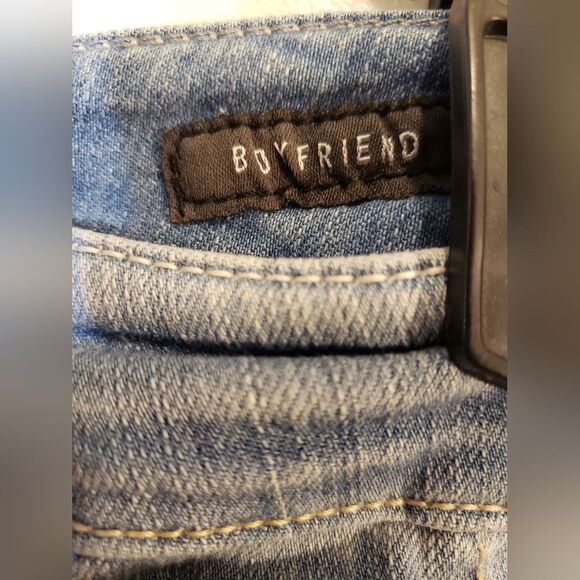 Plus Size Distressed Boyfriend Jeans Light Wash Ripped Denim Stretchy Cuffed Hem - Picture 7 of 9